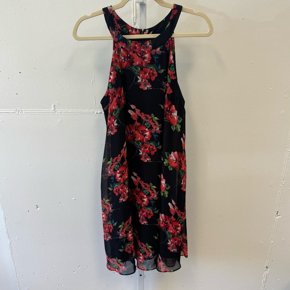 Betsey Johnson Black Floral Sleeveless Halter Mini‎ Flowy Romantic Dress Sz 10